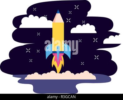 rocket pencil education on space background vector illustration Stock Vector