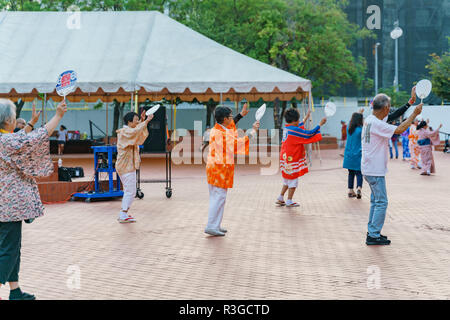 Japanese people dancing traditional ballroom dance at Little Tokyo, Los Angeles Stock Photo