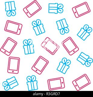 online shopping mobile gift boxes pattern vector illustration Stock Vector