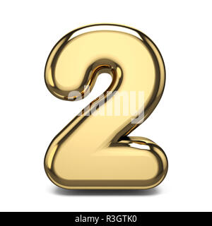 Golden number 2 TWO 3D render illustration isolated on white background Stock Photo