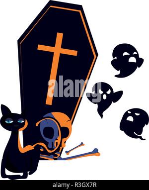 happy halloween coffin bones skull peter pan vector illustration Stock ...