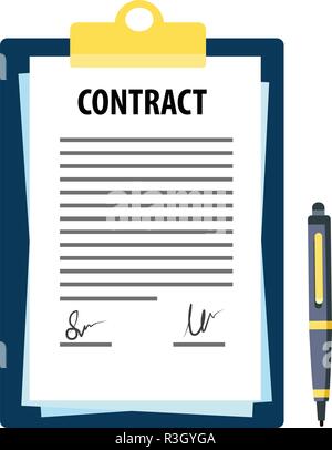 Signed contract document with pen Stock Vector