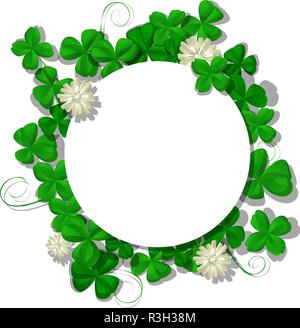 Saint Patricks Day vector round frame with shamrock leaves and flowers over white background Stock Vector