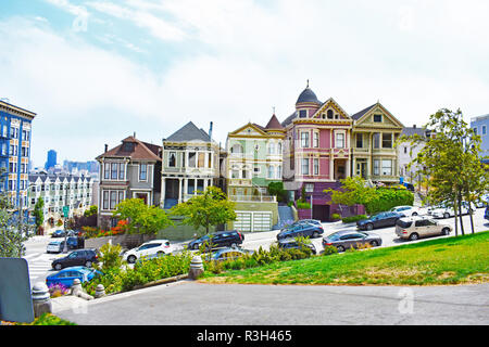 Bright, beautiful colorful houses in San Francisco, California Stock Photo