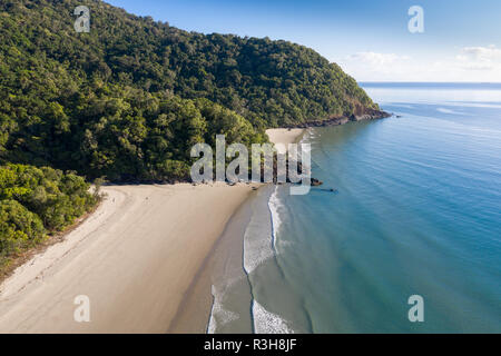 Aerial view of Noah Beach located on the Daintree coast north of Cairns. The rainforest meets the ocean in this pristine section of coastland in Queen Stock Photo