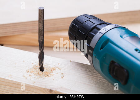 cordless screwdriver in a joiner with drill and countersink Stock Photo