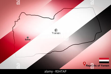 Yemen map and Sahar with location map pin and Yemen flag on travel map of Asia - Republic of Yemen Stock Photo