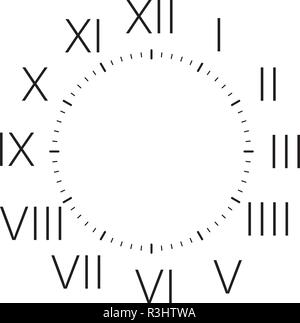 clock dial black rectangle signs with rounded corners roman vertical numbers on transparent background Stock Vector