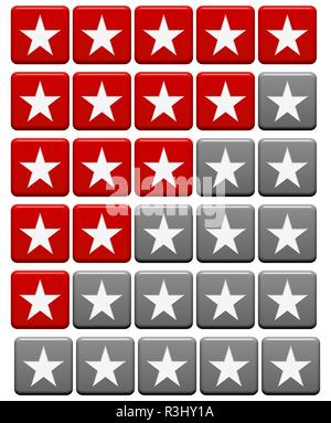 rating system buttons red gray - -5 to 0 stars Stock Photo