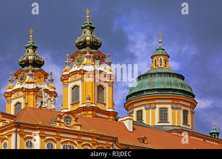 towers of stiftskirche st. peter and st. paul from melk abbey Stock Photo