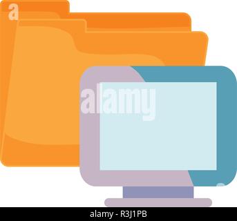 computer and folder on white background vector illustration Stock Vector