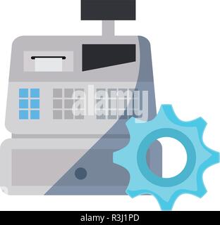 cash register and gear on white background vector illustration Stock Vector