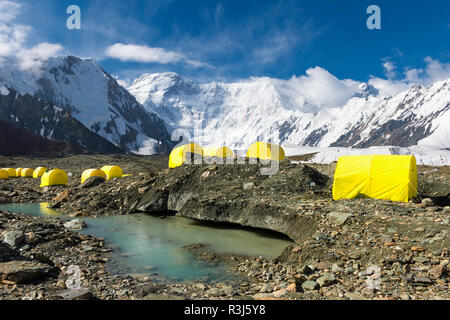 Pabeda-Khan Tengry glacier massif, View from Base Camp, Central Tien Shan Mountain Range, Border of Kyrgyzstan and China Stock Photo