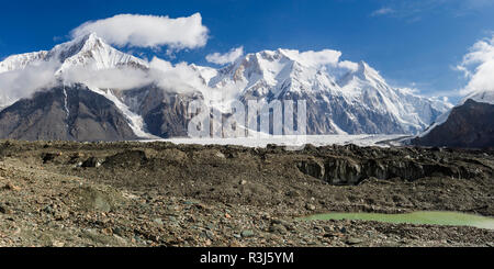 Pabeda-Khan Tengry glacier massif, View from Base Camp, Central Tien Shan Mountain Range, Border of Kyrgyzstan and China Stock Photo