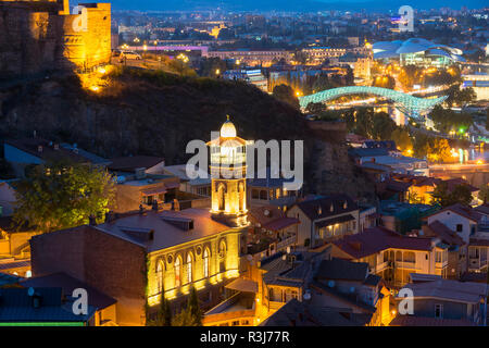 Cityview with Jumah Mosque at night, Tbilisi, Georgia Stock Photo
