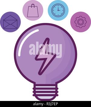 light bulb and digital marketing related icons around over white background, vector illustration Stock Vector