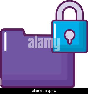 documents folder and padlock over white background, vector illustration ...