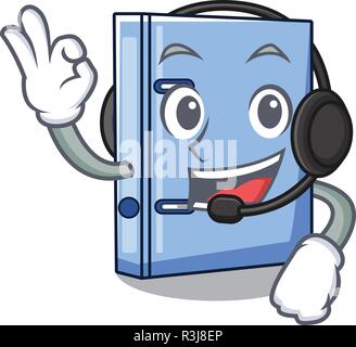 With headphone office binder file Isolated on cartoon Stock Vector