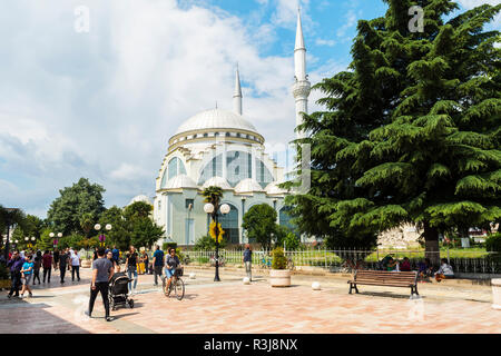 Pedestrian zone and Ebu Beker Mosque, Shkodra, Albania Stock Photo