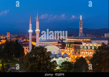 Ebu Beker Mosque at twilight, Shkodra, Albania Stock Photo