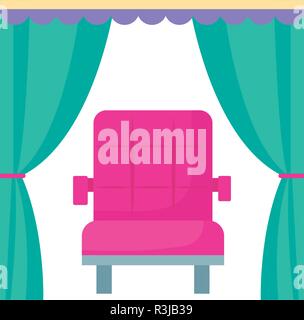 curtains with cinema chair icon over white background, vector illustration Stock Vector