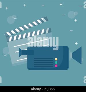 videocamera and movie clapboard over gray background, vector illustration Stock Vector