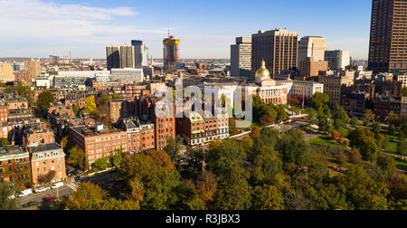 A beautiful day in Boston Massachusetts showing the golden dome at the state capitol building Stock Photo