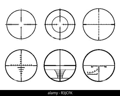 Set of AR crosshair scopes. Military sniper rifle target crosshairs. Stock Vector