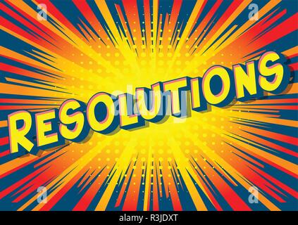 Resolution - Vector illustrated comic book style phrase on abstract background. Stock Vector