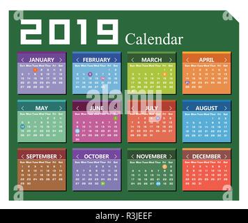 Vector year of  2019 calendar background Stock Vector