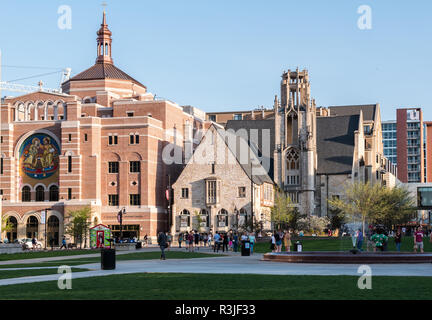 MADISON, WISCONSIN - MAY 07, 2018: People walking on the pathways of the Library Mall, previously known as Lower Campus at the University of Wisconsin Stock Photo