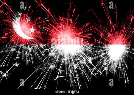 Singapore fireworks sparkling flag. New Year, Christmas and National day concept Stock Photo