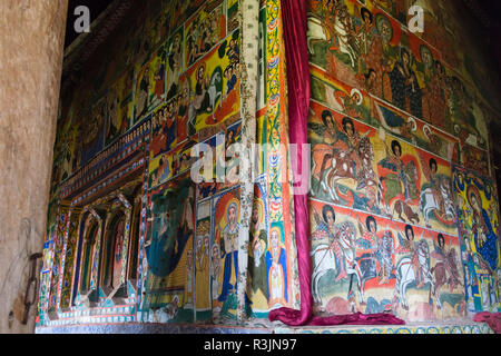 Mural inside the ancient 14th Century Ura Kidane Mehret Monastery (Ethiopian Orthodox Church), Zege peninsula in Lake Tana, Bahir Dar, Ethiopia Stock Photo