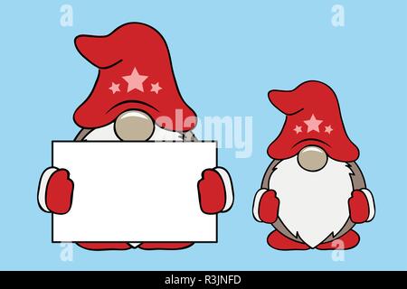 christmas cute gnomes with red clothes and card vector illustration EPS10 Stock Vector