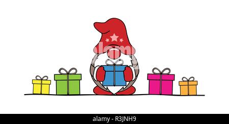 cute christmas dwarf cartoon with colorful gifts vector illustration EPS10 Stock Vector
