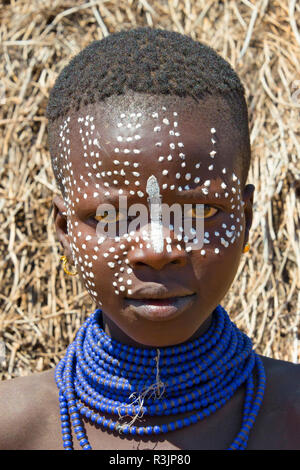 Kara tribe boy with painted face in Lower Omo River, South Omo ...