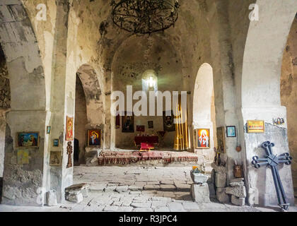 Goris Khndzoresk Hanging Bridge Church from Inside with Altar View Stock Photo