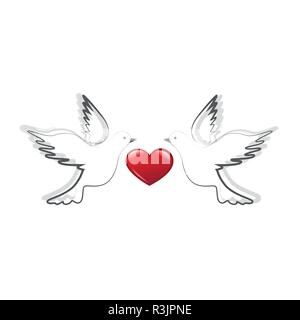 two doves with red heart love and peace concept vector illustration EPS10 Stock Vector