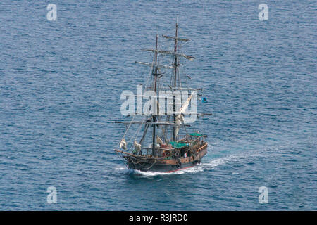 Brig Unicorn tourist ship in Rodney Bay, St Lucia.  This ship featured as The Henrietta in The Curse Of The Black Pearl Stock Photo