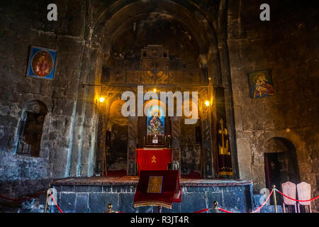 Lake Sevan Sevanavank Monastery Church Interior Altar View with Icon of the Holy Mother of God