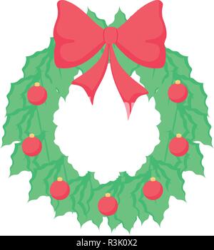 Christmas wreath with ornaments and bow over background, colorful design. vector illustration Stock Vector