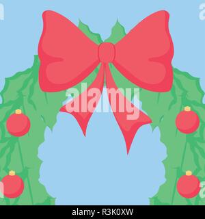 Christmas wreath with ornaments and bow over background, colorful design. vector illustration Stock Vector