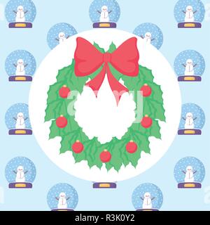 Christmas wreath with ornaments and bow over background, colorful design. vector illustration Stock Vector