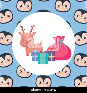 christmas deer with gift boxes and bag over colorful background, vector illustration Stock Vector