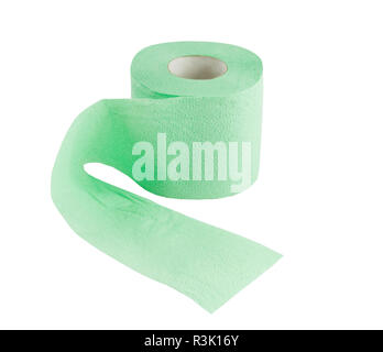Green roll of toilet paper isolated on white
