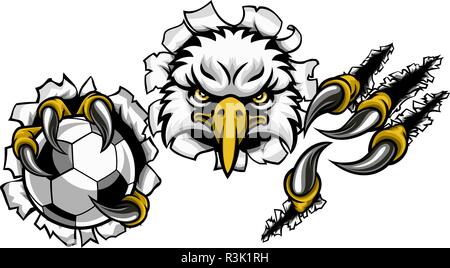 Eagle Soccer Cartoon Mascot Ripping Background Stock Vector