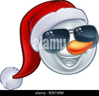 Cool Christmas Snowman Santa Hat Sunglasses Emoji Stock Vector