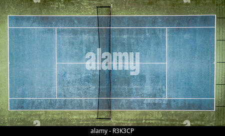 The old tennis court shot. Top view Stock Photo