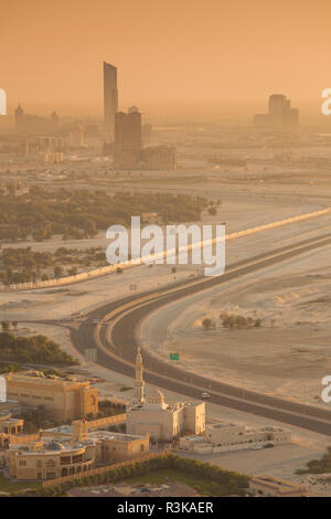 UAE, Downtown Dubai. Elevated desert and highway view towards Ras Al Khor Stock Photo
