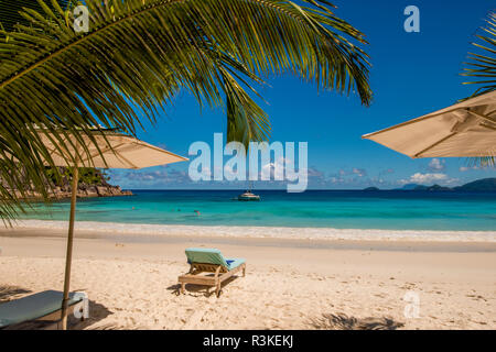 Petit Anse Beach at the Four Seasons Resort, Mahe, Republic of Seychelles, Indian Ocean. Stock Photo